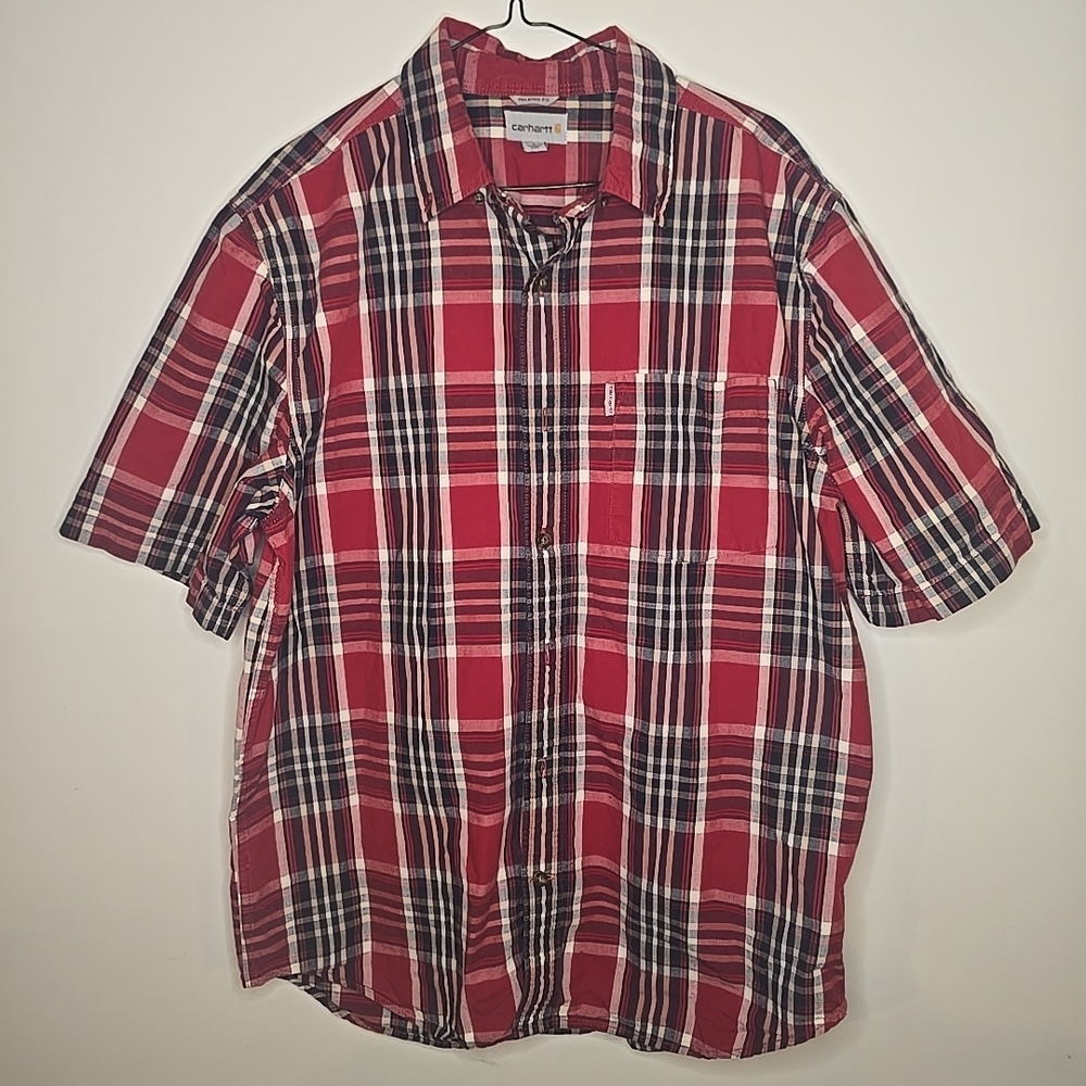 Carhartt Men's Relaxed Fit Short Sleeve Plaid Shirt Large